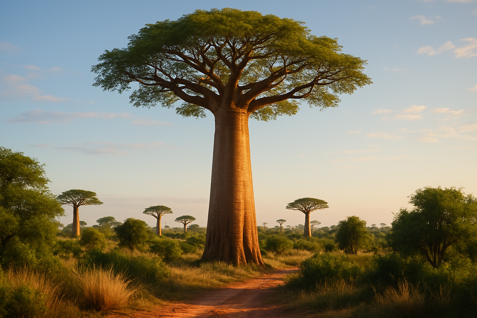 AI explanatory illustration of Adansonia grandidieri (featured)