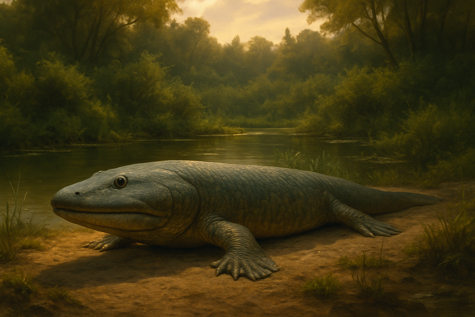 AI explanatory illustration of Tiktaalik roseae (featured)